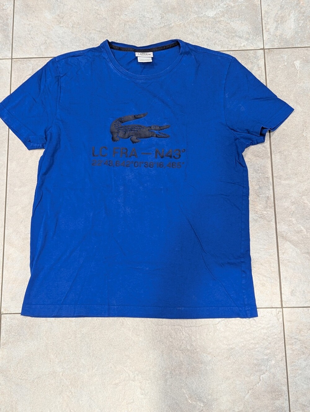 Lacoste T-Shirt Bright Blue Oversized Crocodile N 43 Latitude Size S/M/ 4